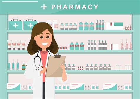 Pharmacy With Nurse In Counter Drugstore Cartoon Character 425642