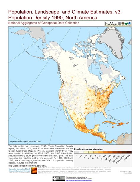 Population Density Of North America 1990 North America Map America