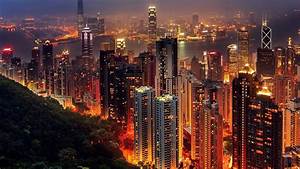 Cityscape, Hong, Kong, Night, City, Lights, China