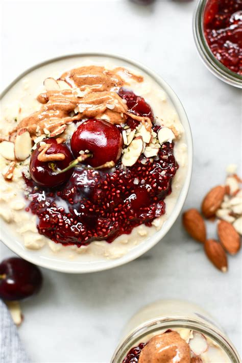 Healthy Overnight Oats With Cherry Chia Seed Jam Nutrition In The Kitch
