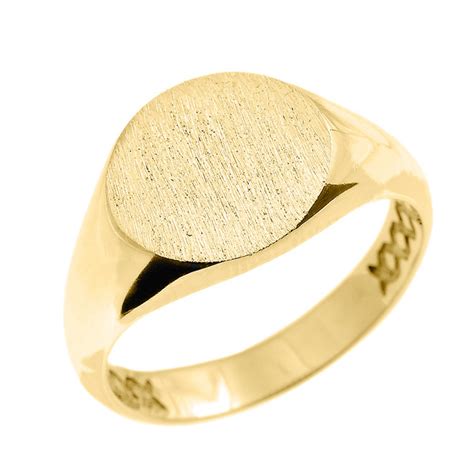 Solid Yellow Gold Round Engravable Mens Signet Ring