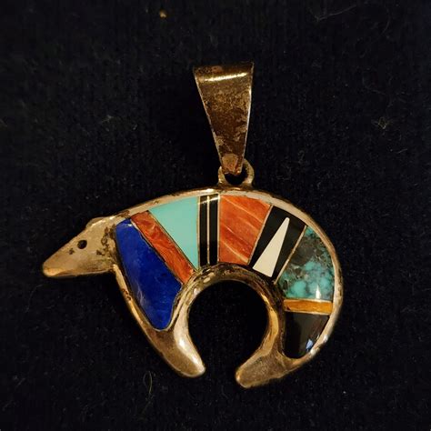 Calvin Begay Navajo Sterling Silver Bear Pendant Sign Gem