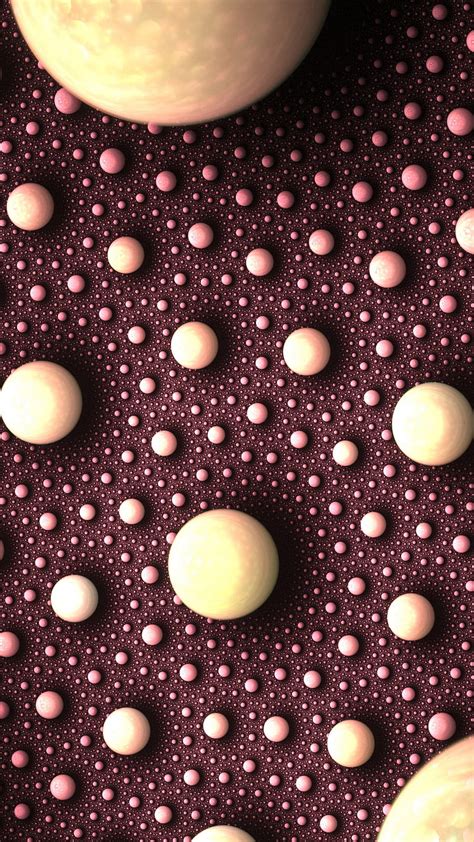 Yellow Balls Surface Circles Fractal Spheres Hd Mobile Wallpaper