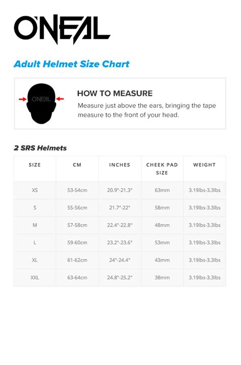 Oneil Helmet Size Chart