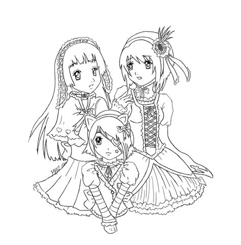 Three Girls Lineart By Dracuria On Deviantart