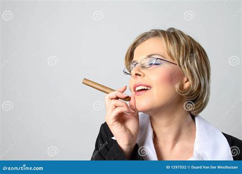 Blond Business Woman Smoking A Cigar Stock Photo Image Of Desirable