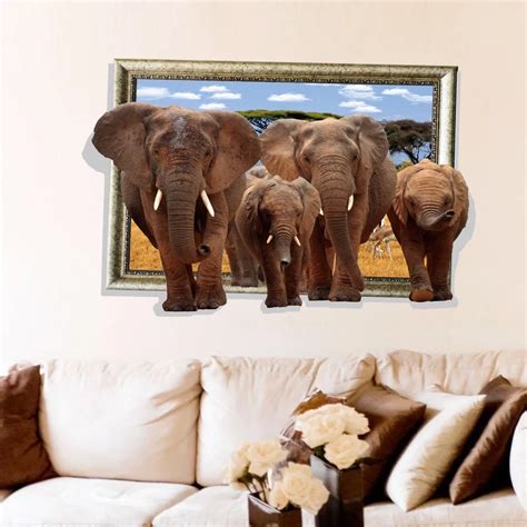 Elephants African Savannah 3d Diy Wall Stickers For Nursery Kids Room