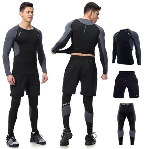 compression tights running set men s gym clothes sportswear fitness training sports jogging