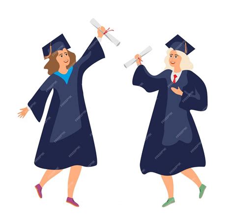 Premium Vector Two Graduate Students In Robes With A Diploma Are