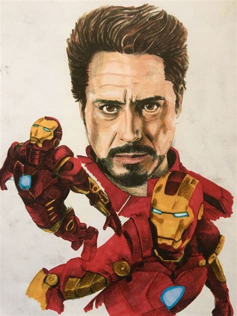 Original Pencil And Markers Drawing Of Iron Man Tony Stark Etsy