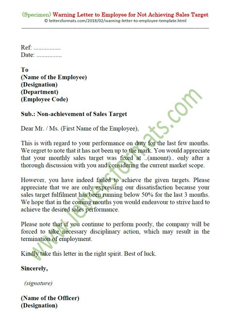 Review our competitors' offers and target shortcomings in their offers.* Warning Letter to Employee for Not Achieving Sales Target