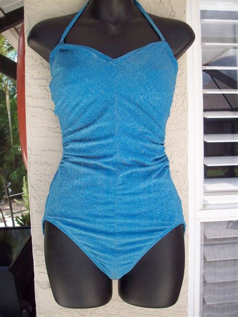 Vintage One Piece Vintage Gottex Swimsuit Blue With Gem