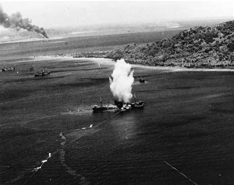 Photo Japanese Freighter At Truk Caroline Islands Hit By A Torpedo