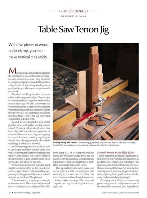 Jig Journal Table Saw Tenon Jig Woodworking Project Woodsmith Plans