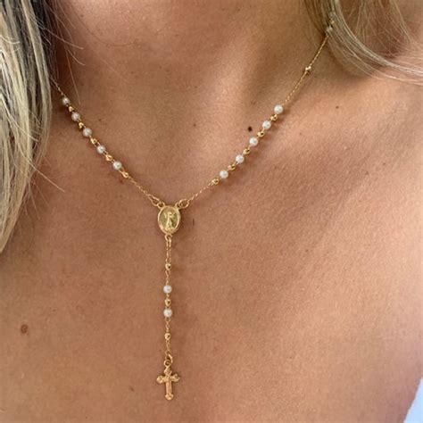 Pearl Rosary Necklace Gold Rosary Necklaces Catholic Jewelry Etsy