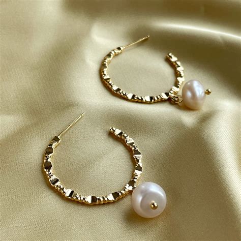 Large Gold Hoop Earrings With Pearls Bridesmaid Gold Etsy