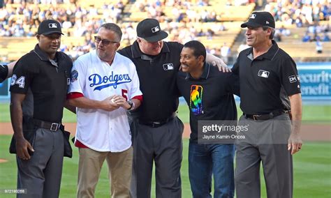 the first openly gay mlb umpire dale scott poses with umpires alan news photo getty images