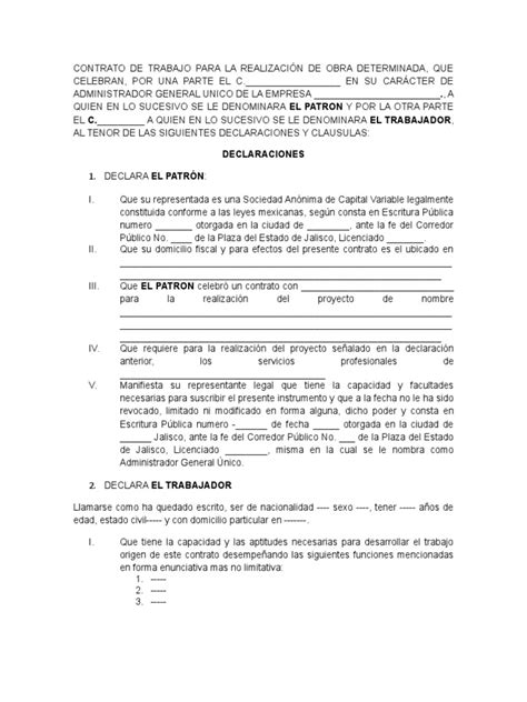 contrato de trabajo por obra determinada salario méxico