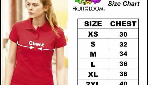 women's fruit of the loom size chart