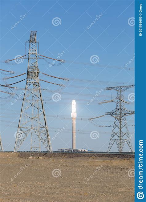 Molten Salt Tower And Power Transmission Tower Stock Image Image Of Gansu Green 201599055
