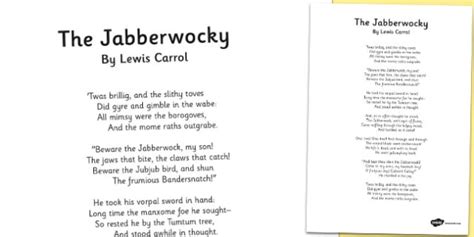 The Jabberwocky By Lewis Carroll Poem Sheet