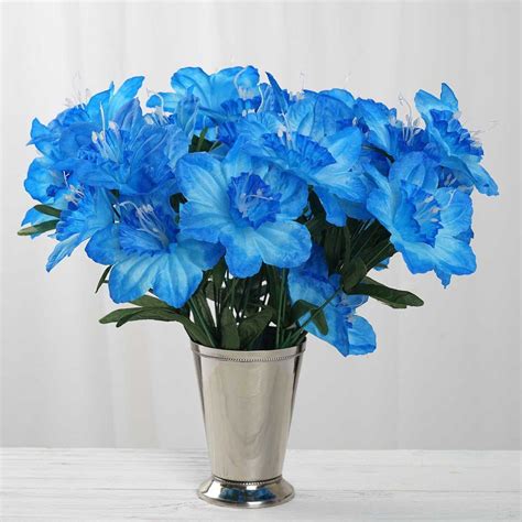 12 Bush 72 Pcs Light Blue Artificial Silk Daffodil Flowers Blue