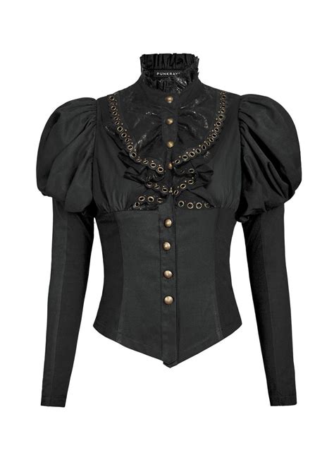 Punk Rave Gothic Black Steampunk Shirt Blouse Victorian Cosplay Pinup Vtg Top Y6 Fashion