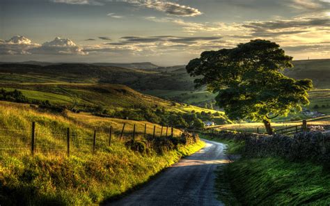 Countryside Nature Scenery Fence Hills Road Trees Wallpaper Travel And World Wallpaper