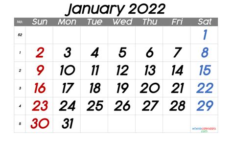 Free Printable January 2022 Calendar Premium