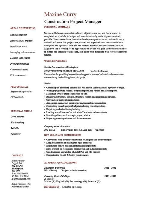 Executive resume and project manager resume are other resumes which are crucial for completion of won projects in a timely manner. Construction project manager resume, example, sample, building work, ability, budget controls, duty