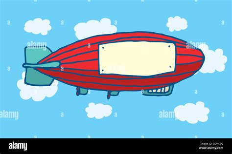 Cartoon Illustration Of Flying Zeppelin With Blank Advertising Space