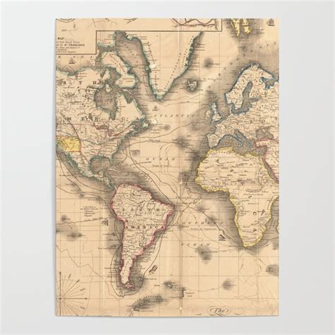 Vintage Map Of The World 1850 Poster By Bravuramedia Society6