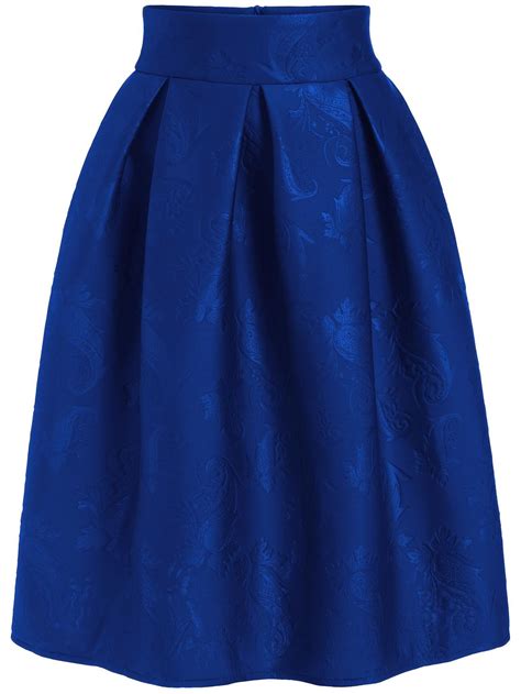 Royal Blue Jacquard Flare Midi Skirt Shein Skirt Outfits Modest