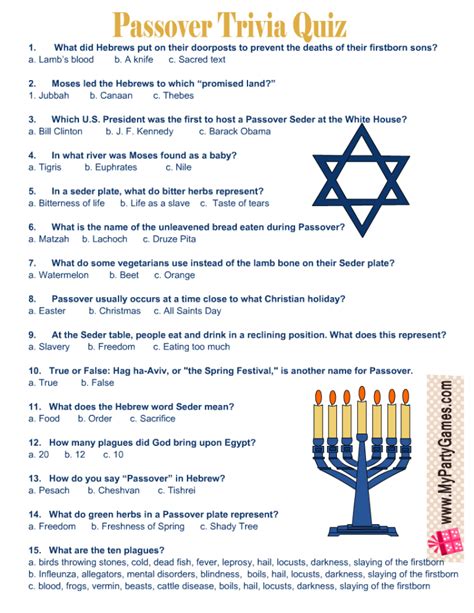 Free Printable Passover Trivia Quiz With Answer Key