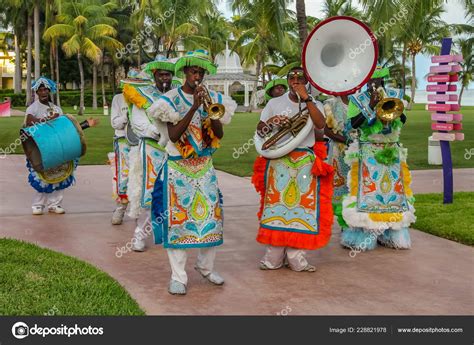 junkanoo performers dressed in traditional costumes at a festival in freeport bahamas stock