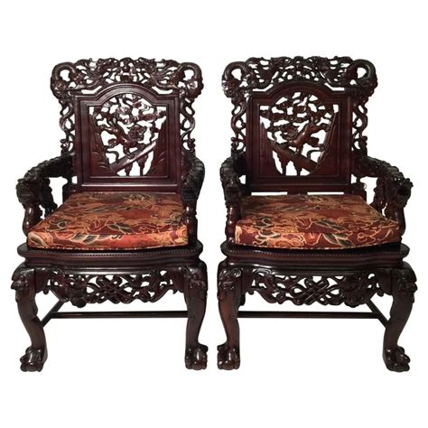 Antique Hand Carved Chinese Dragon Motif Arm Chairs For Sale At 1stdibs