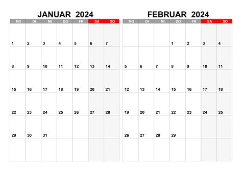 Kalender Für Januar Februar 2024 Kalendersu