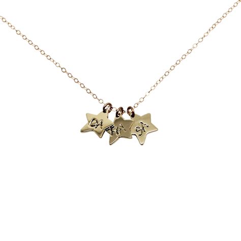 Personalised 9ct Gold 3 Little Star Charms Necklace Free Shipping