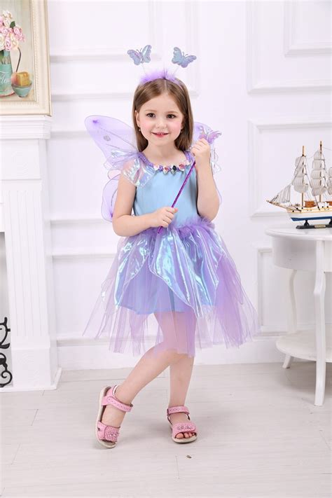 Pretty Girls Summer Dress Fairy Dress With Wings Purple Tutu Sleeveless
