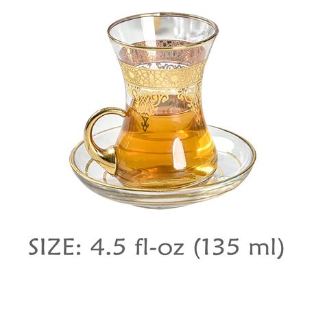 Turkish Tea Set HandCraft Golden Tea Set 12 Part For 6 Person Glasses