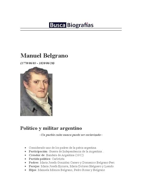 Manuel Belgrano Político Y Militar Argentino Pdf Conflictos Del