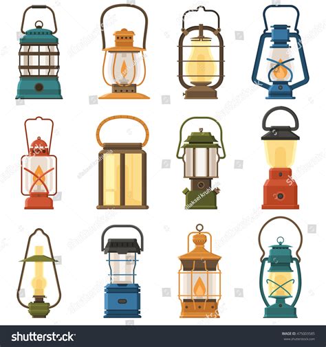 Vintage Camping Lantern Set Isolated On Stock Vector Royalty Free