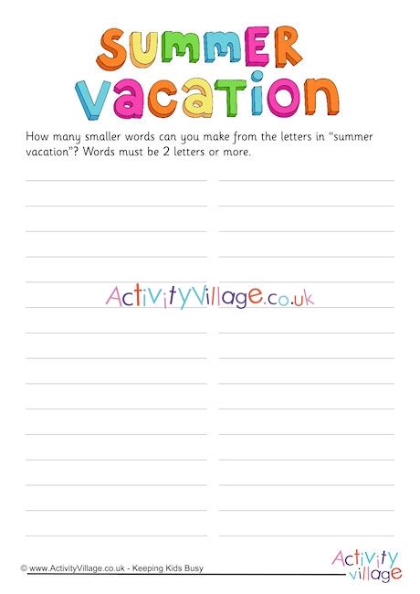 100 Summer Vacation Words Answer Summer Vacation Word Search