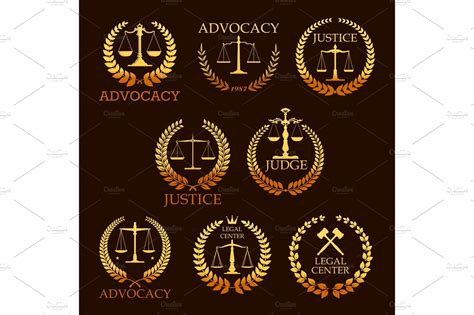 Advocacy Or Lawyer Vector Gold Heraldic Icons Illustrator Graphics