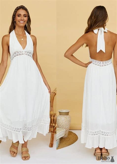 Tie Up Lace White Boho Maxi Dress Shimmi White Maxi Dress Boho White Maxi Sundress Long