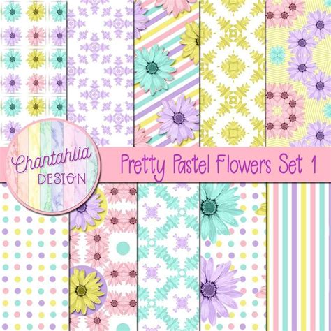 Pretty Pastel Flowers Set 1 Digital Paper For Scrapbooking Cards And More