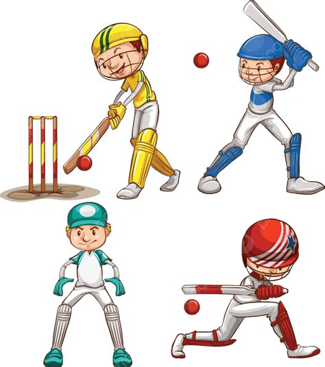 Simple Sketches Of Men Playing Cricket Illustration Teens Design Vector