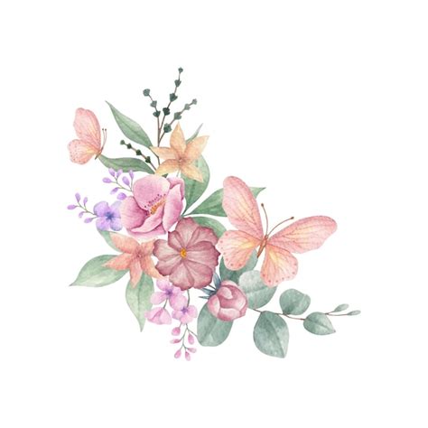 Premium Vector Watercolor Decorative Floral Bouquet With Flying