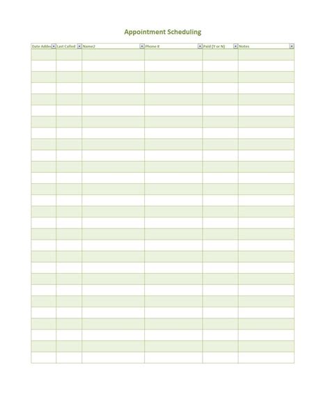 Appointment Sheet Template Word Professional Template