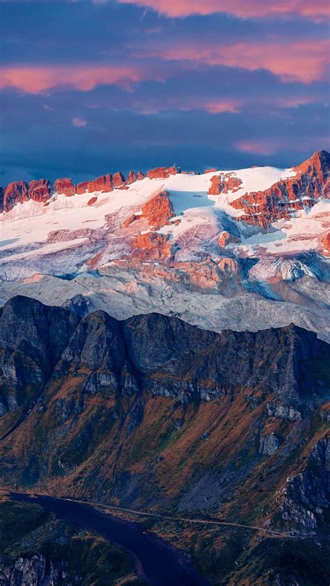 Mountains Sunset Marmolada Glacier Golden Peak Italy 720x1280